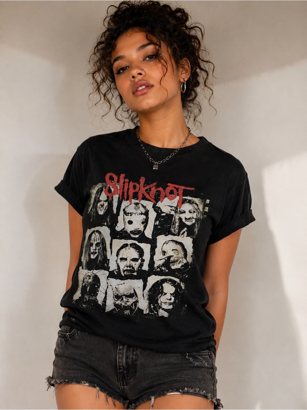 Slipknot Shirt Women Black Metal Goth Band Merch Skull Size XL